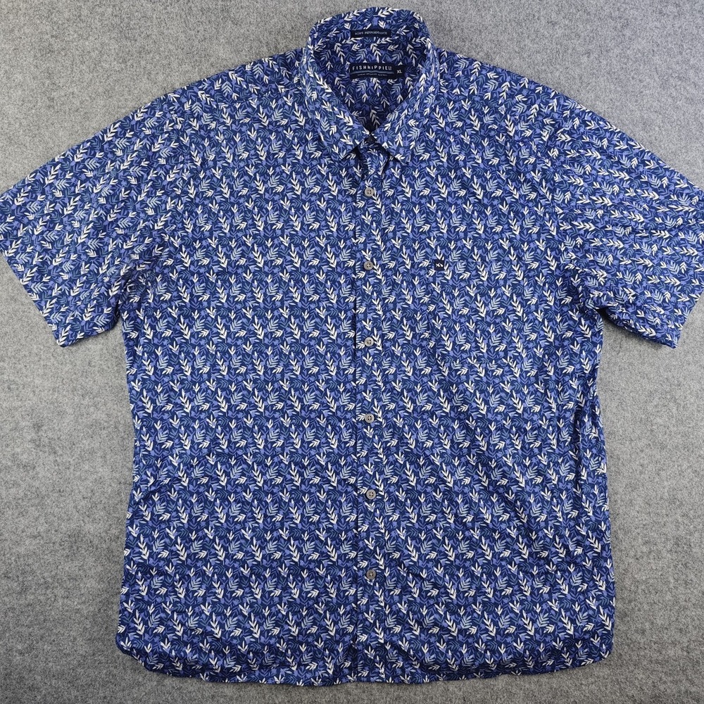 Fish Hippie Rowe Performance Shirt Mens XL Blue / Purple Floral Geometric Short